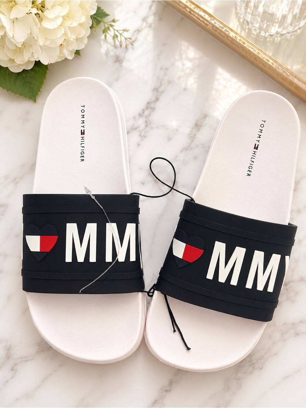 Tommy Hilfiger White Ribbed Slide with Embossed Logo